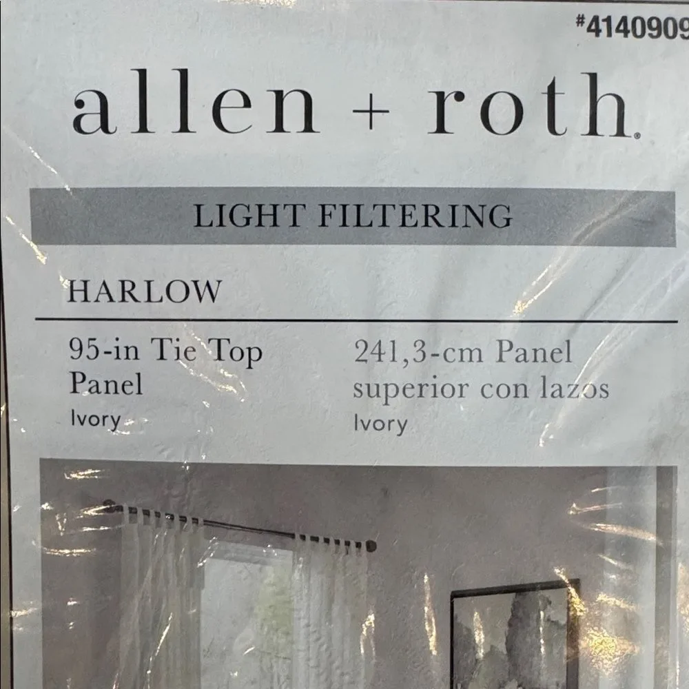 Allen + Roth Harlow Ivory Light Filtering Tie Top ONE Curtain Panel 50x95” NEW